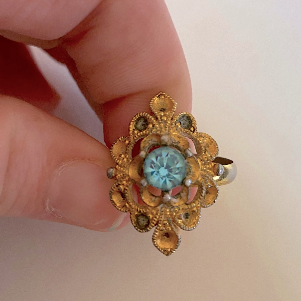 VTG Gold Toned Aquamarine Adjustable Ring